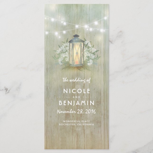 Iron Lantern Lights Floral Rustic Wedding Programs (Front)
