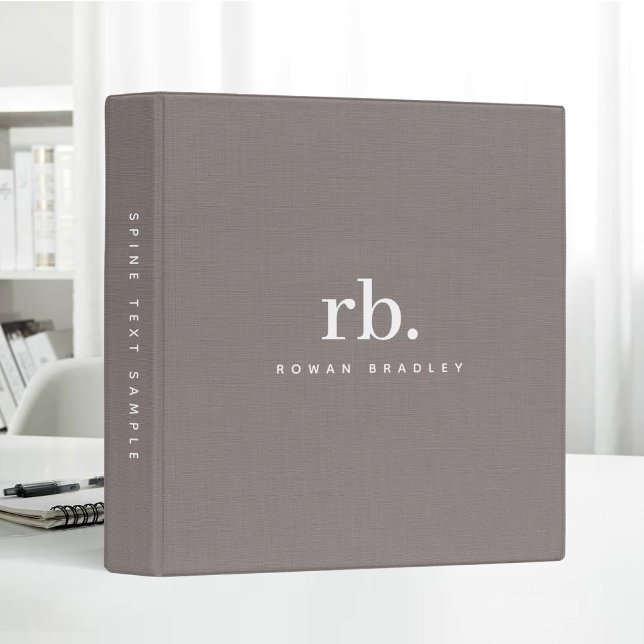 Iron Linen Cloth Texture Simple Elegant Monogram 3 Ring Binder (Creator Uploaded)
