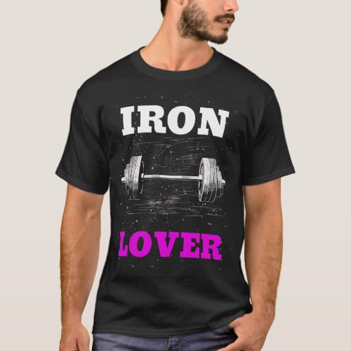 IRON LOVER Barbell Design Gym Fitness T_Shirt