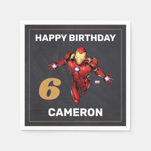 Iron Man Chalkboard Birthday Napkins (Front)