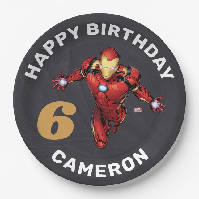 Iron Man Chalkboard Birthday Paper Plates (Front)