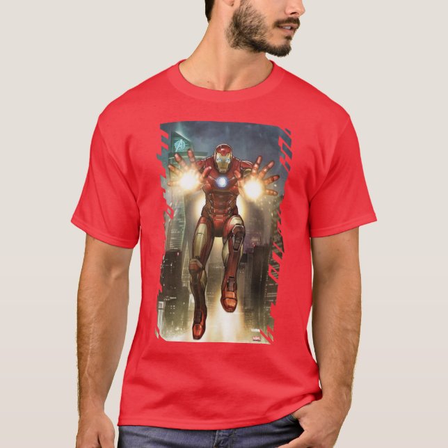 Iron Man Jets In Mid-Air With Repulsors T-Shirt (Front)