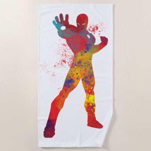 Iron Man Outline Watercolor Splatter Beach Towel
