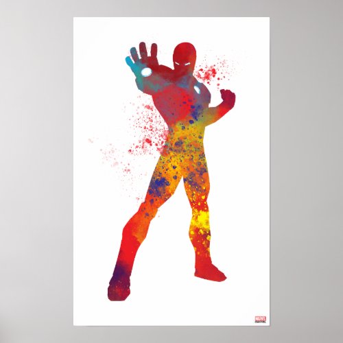 Iron Man Outline Watercolor Splatter Poster