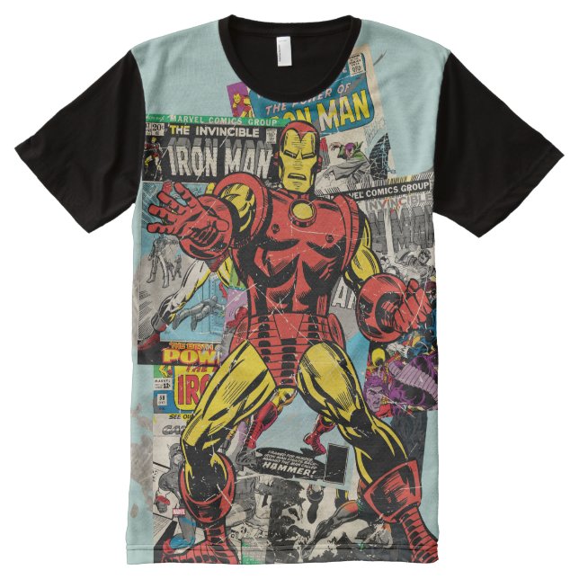 Iron Man Retro Comic Collage All-Over-Print T-Shirt (Front)
