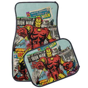 Iron Man Retro Comic Collage Car Mat