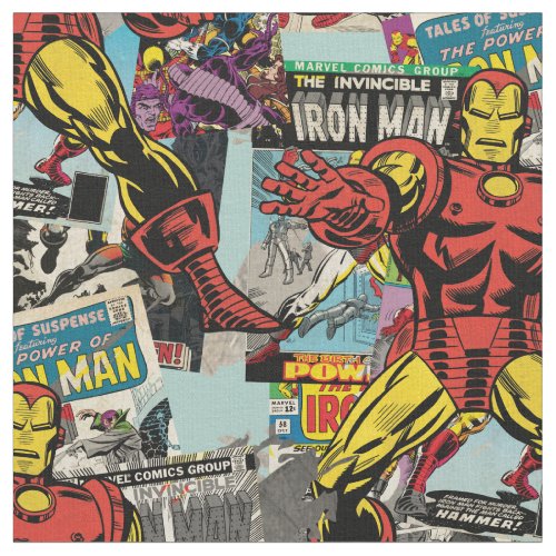 Iron Man Retro Comic Collage Fabric