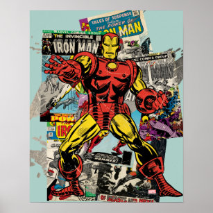 Iron Man Retro Comic Collage Poster