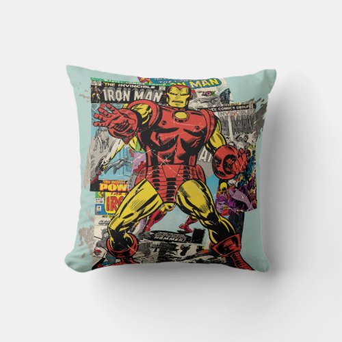Iron Man Retro Comic Collage Throw Pillow