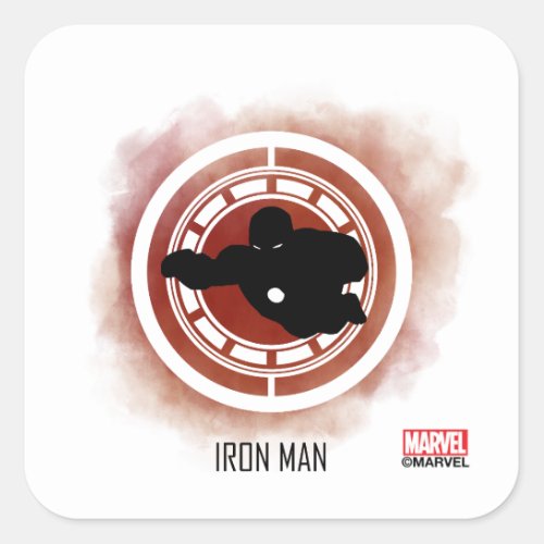 Iron Man Silhouette Over Watercolor Icon Square Sticker