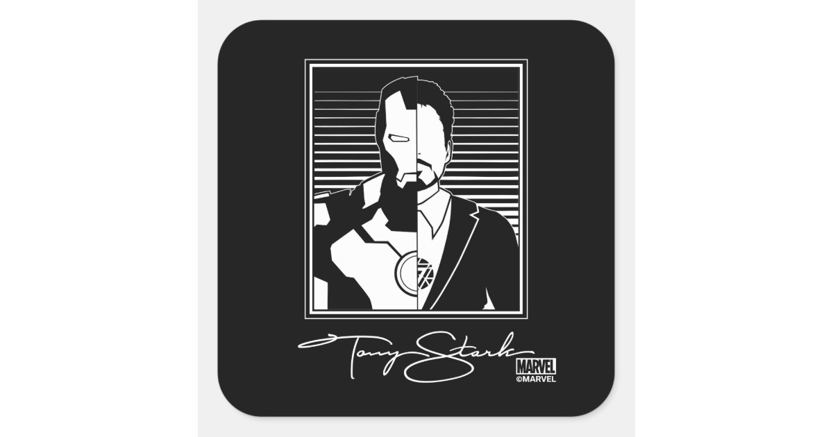 Iron Man Tony Stark Signature Icon Square Sticker