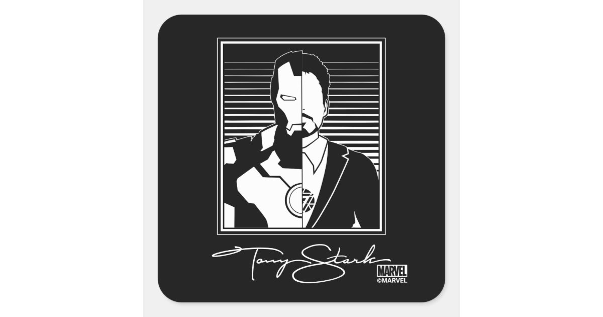 Iron Man Tony Stark Signature Icon Square Sticker | Zazzle