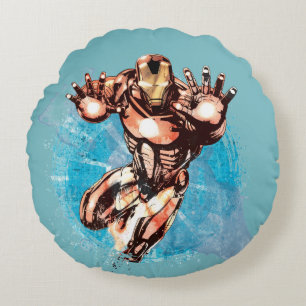 Iron Man Watercolor Character Art Round Pillow