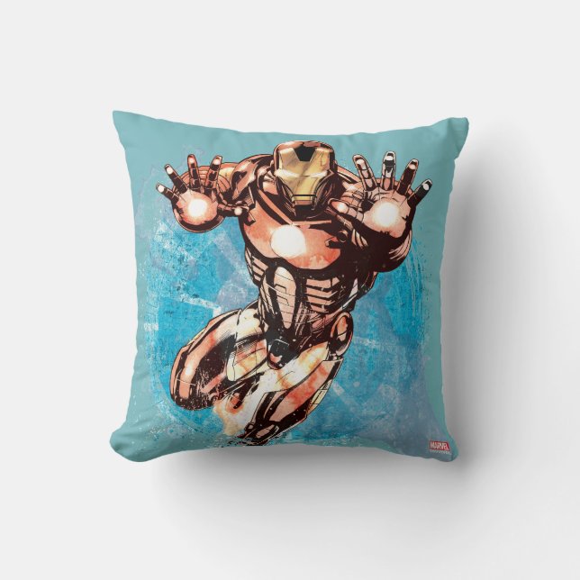 Iron Man Watercolor Character Art Throw Pillow (Front)