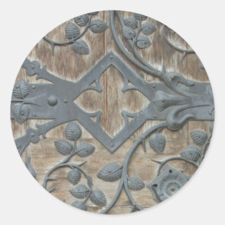 Iron Medieval Lock on Wooden Door Classic Round Sticker
