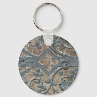 Iron Medieval Lock on Wooden Door Keychain
