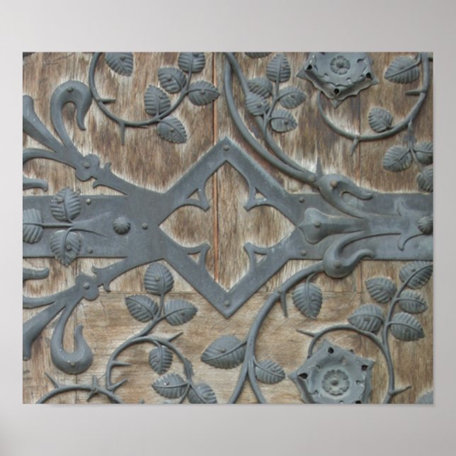 Iron Medieval Lock on Wooden Door Poster (Front)