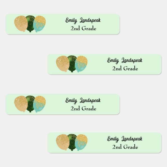 Iron on Green Glitter Party Balloons Labels (Group)