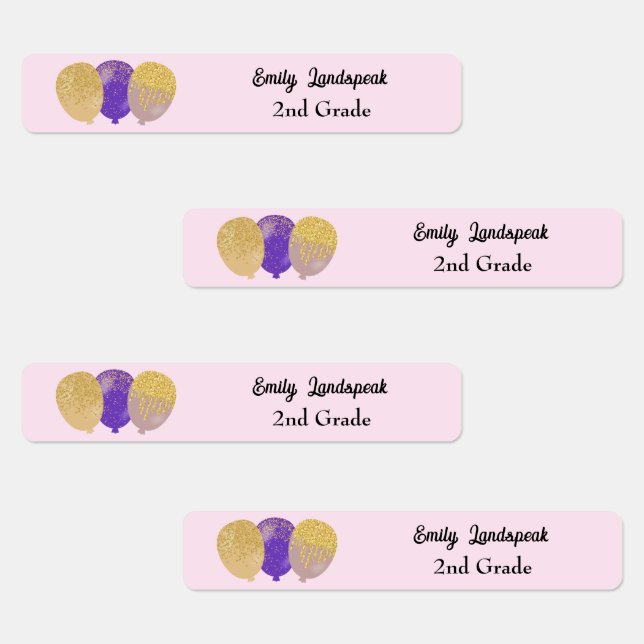Iron on Purple Glitter Party Balloons Labels (Group)