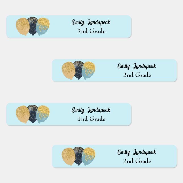 Iron on Teal Glitter Party Balloons Labels (Group)