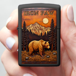 Iron Paw Bear Sunset Mountain Zippo Lighter