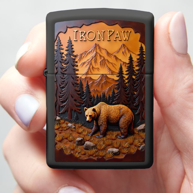 Iron Paw Grizzly Forest Zippo Lighter (In Hand)