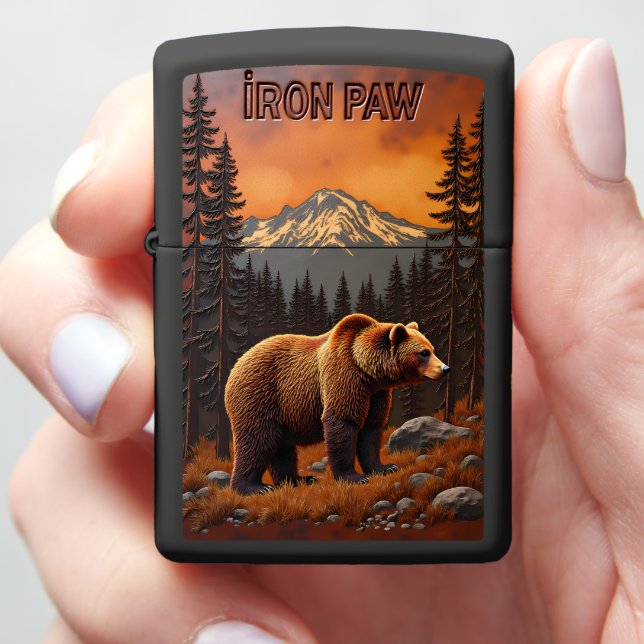 Iron Paw Grizzly Mountain Zippo Lighter (In Hand)