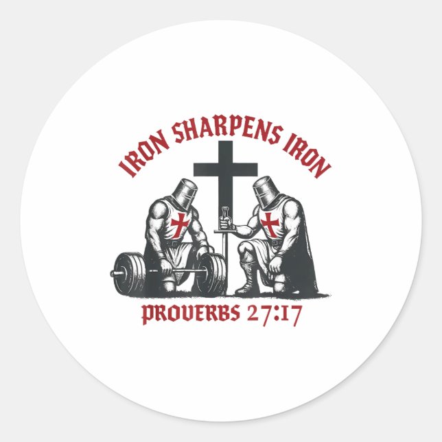 Iron Sharpens Iron Bible Scripture Christian Gym W Classic Round Sticker (Front)