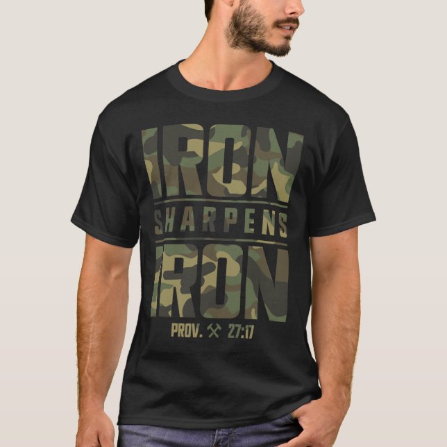 Iron Sharpens Iron Christian Men Camo Scripture Gy T-Shirt (Front)