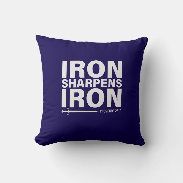 Iron Sharpens Iron Dark Blue Throw Pillow (Front)