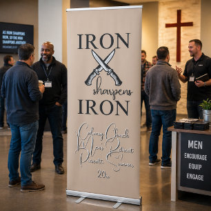 Iron sharpens Iron Knife Christian Retractable Banner