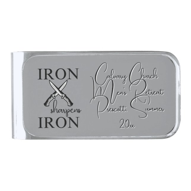 Iron sharpens Iron Knife Christian Silver Finish Money Clip (Front)