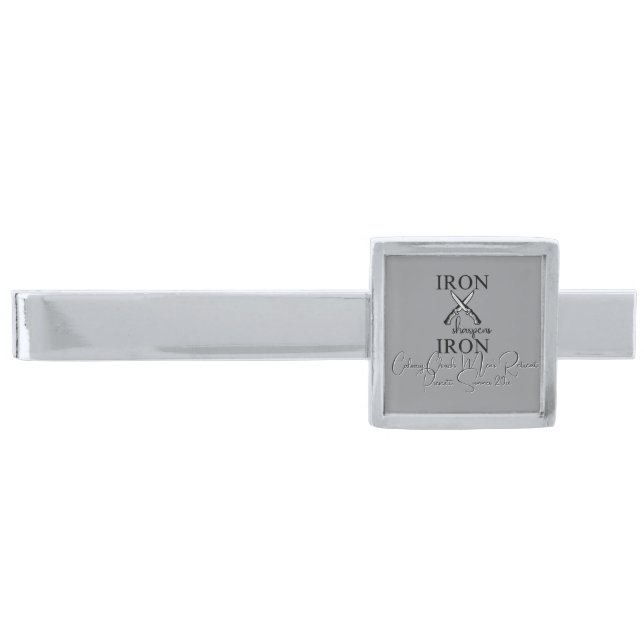 Iron sharpens Iron Knife Christian Silver Finish Tie Bar (Front)