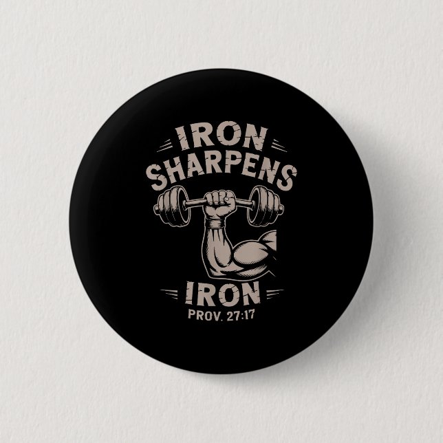 Iron Sharpens Iron Youth Christian Workout Gym Wei Button (Front)