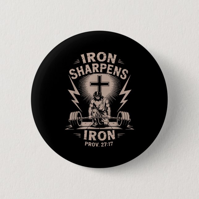 Iron Sharpens Iron Youth Christian Workout Gym Wei Button (Front)