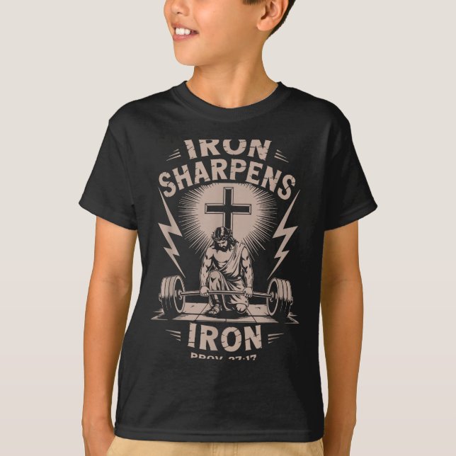 Iron Sharpens Iron Youth Christian Workout Gym Wei T-Shirt (Front)