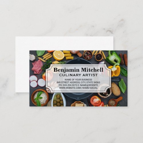 Iron Skillet  Food on a Table Business Card