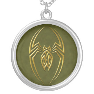Iron Spider – golden green Silver Plated Necklace