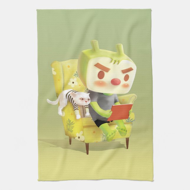 Iron T: Focus Mode On Cozy Reading Time Art Kitchen Towel (Vertical)