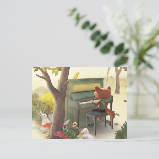 Iron T. Fox: Woodland Piano Solo Music Art Announcement Postcard (Standing Front)