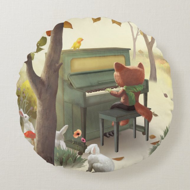 Iron T. Fox: Woodland Piano Solo Music Art Round Pillow (Front)