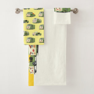 Iron T: Retro Cartoon Cars & Vans Lineup Bath Towel Set