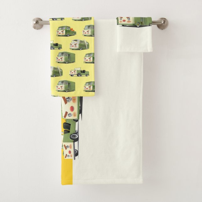 Iron T: Retro Cartoon Cars & Vans Lineup Bath Towel Set (Insitu)