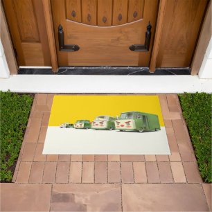 Iron T: Retro Cartoon Cars & Vans Lineup Doormat