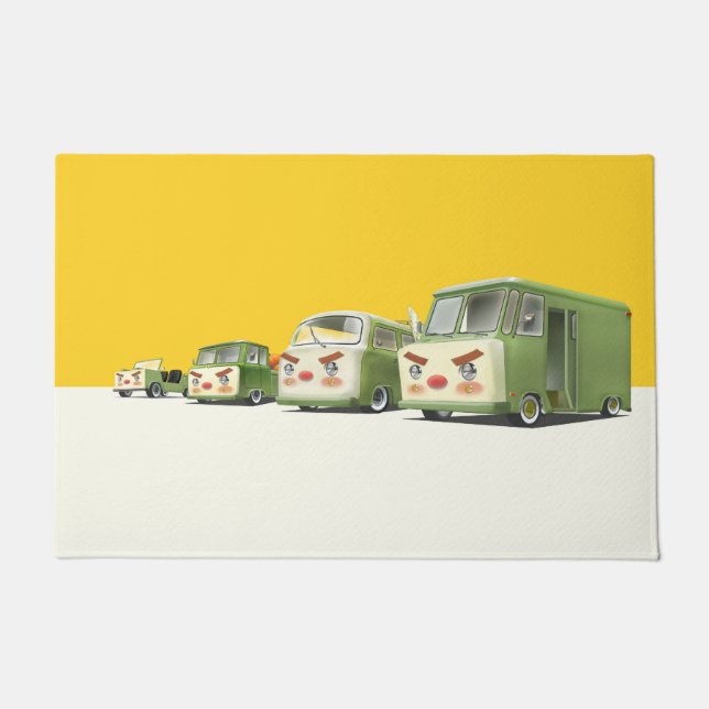 Iron T: Retro Cartoon Cars & Vans Lineup Doormat (Front)