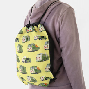 Iron T: Retro Cartoon Cars & Vans Lineup Drawstring Bag