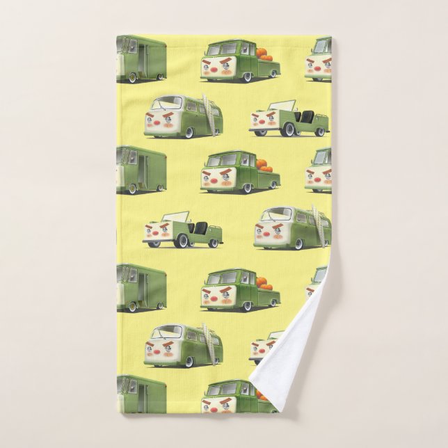 Iron T: Retro Cartoon Cars & Vans Lineup Hand Towel (Hand Towel)