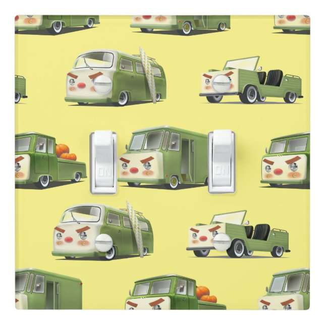 Iron T: Retro Cartoon Cars & Vans Lineup Light Switch Cover (In Situ)