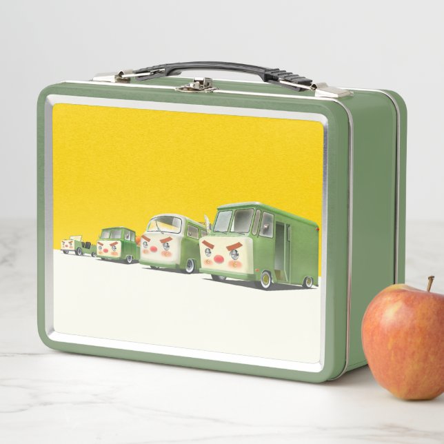 Iron T: Retro Cartoon Cars & Vans Lineup Metal Lunch Box (In Situ)