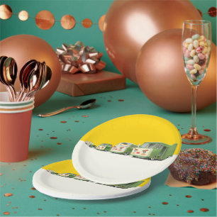 Iron T: Retro Cartoon Cars & Vans Lineup Paper Plates
